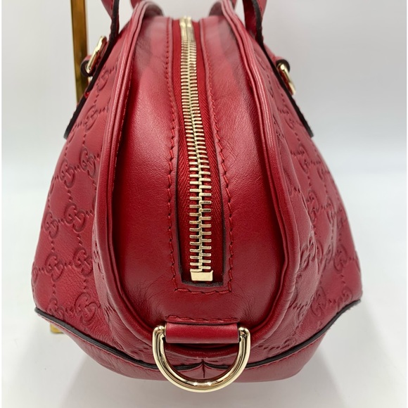 Auth Gucci Red Guccisima Leather Small Bowler Bag Gold Heart Charm Preloved - Picture 4 of 15